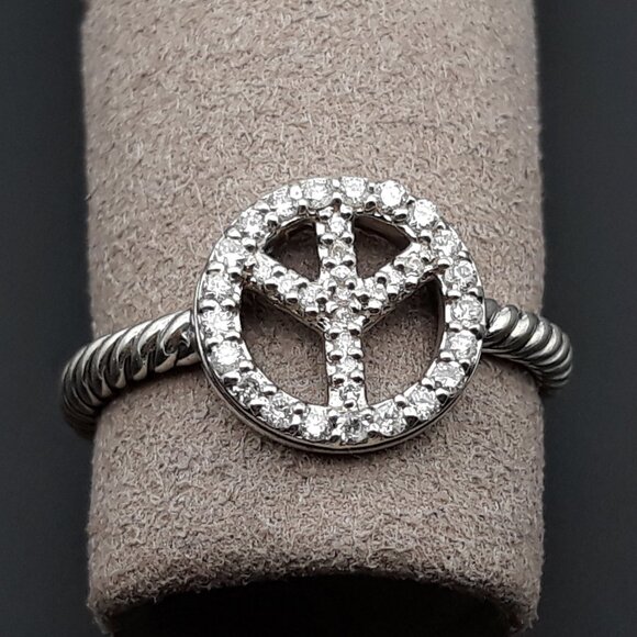 David Yurman Cable Collectibles Diamond Peace Sign Ring, Sterling Silver, Size 7 - Picture 1 of 5